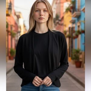 White House Black Market Black Open Front Cardigan Gold Button Sleeve Detail XS